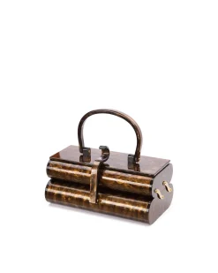 Brandon Blackwood Top Handle Bags>Acrylic Duplex Purse Brown Marble