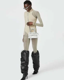 Brandon Blackwood Top Handle Bags>Arlen Bag Metallic Silver Cracked Leather