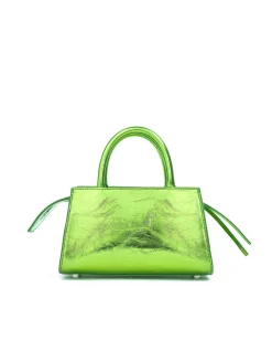 Brandon Blackwood Top Handle Bags>Arlen Bag Metallic Green Cracked Leather