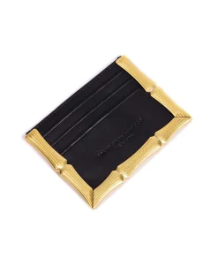 Brandon Blackwood Cardholders>Bamboo B Card Holder Black Leather