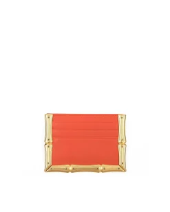 Brandon Blackwood Cardholders>Bamboo B Card Holder Burnt Orange Leather