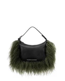 Brandon Blackwood Shoulder Bags>Cortni Bag Black Leather W/Green Wool