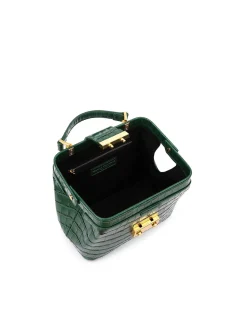 Brandon Blackwood Top Handle Bags>Elizabeth Doctor Bag Hunter Green Croc Embossed Leather