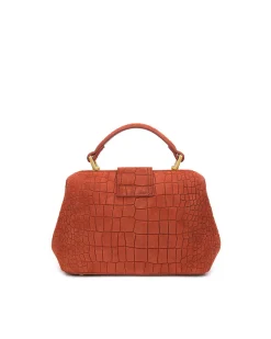 Brandon Blackwood Top Handle Bags>Elizabeth Doctor Bag Rust Croc Suede