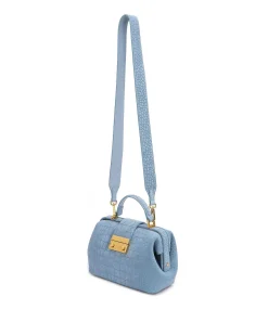 Brandon Blackwood Top Handle Bags>Elizabeth Doctor Bag Blue Croc Suede W/Brass Hardware