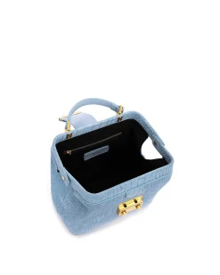 Brandon Blackwood Top Handle Bags>Elizabeth Doctor Bag Blue Croc Suede W/Brass Hardware