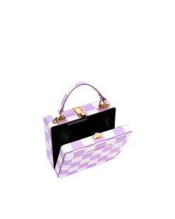 Brandon Blackwood Top Handle Bags>Kendrick Trunk Lilac & White Checkerboard Leather