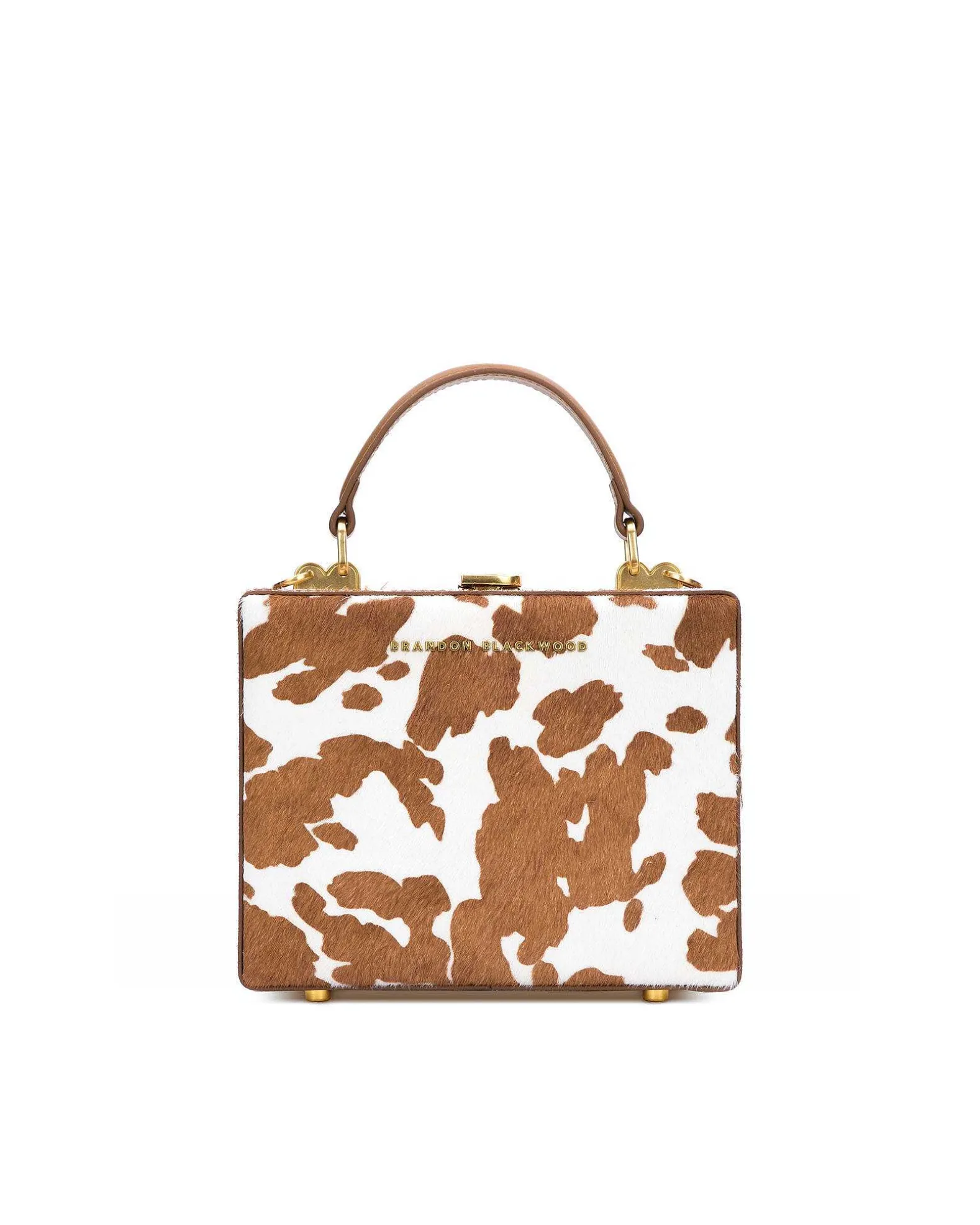 Brandon Blackwood Top Handle Bags>Kendrick Trunk Brown Cow Print Ponyhair