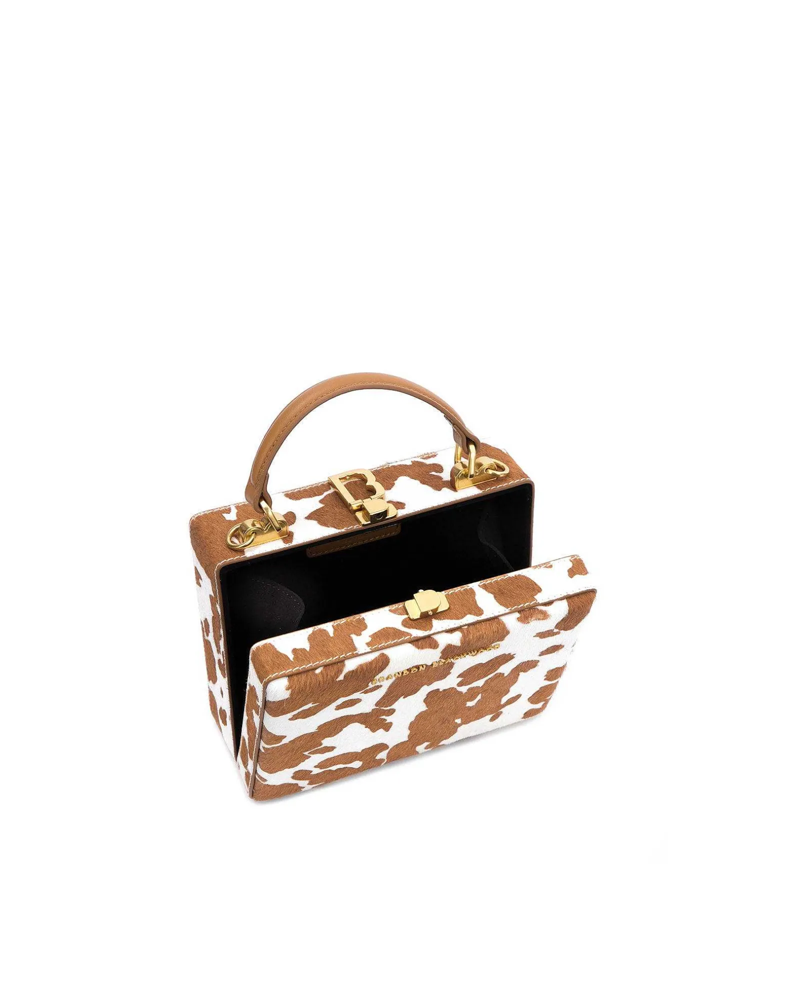 Brandon Blackwood Top Handle Bags>Kendrick Trunk Brown Cow Print Ponyhair