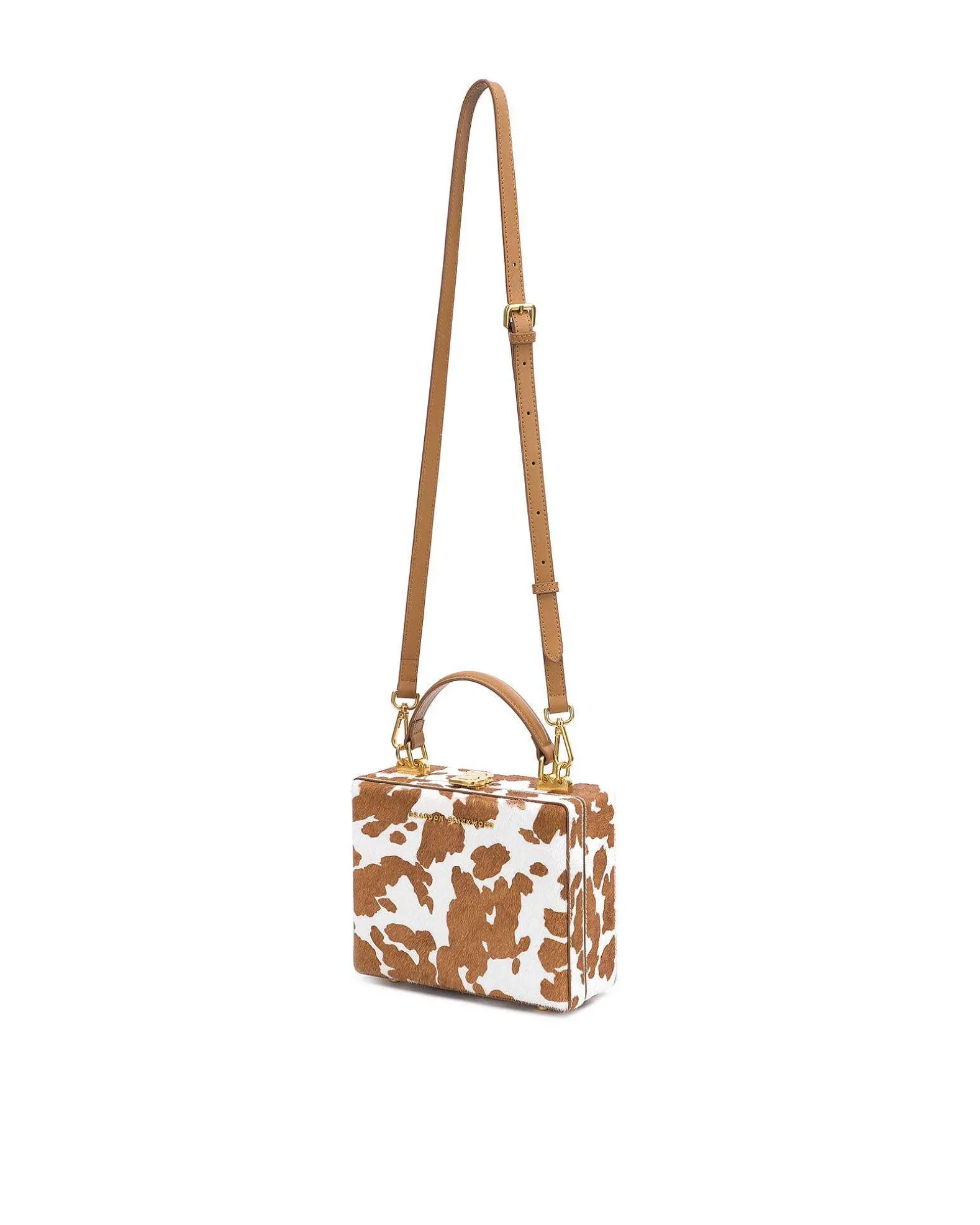 Brandon Blackwood Top Handle Bags>Kendrick Trunk Brown Cow Print Ponyhair