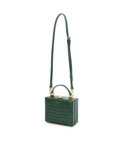 Brandon Blackwood Top Handle Bags>Kendrick Trunk Forest Green Croc Embossed Leather