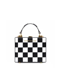 Brandon Blackwood Top Handle Bags>Kendrick Trunk Black & White Checkerboard Leather