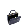 Brandon Blackwood Top Handle Bags>Kendrick Trunk Navy Blue Croc Embossed Leather