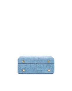 Brandon Blackwood Top Handle Bags>Kendrick Trunk Baby Blue Croc Embossed Suede