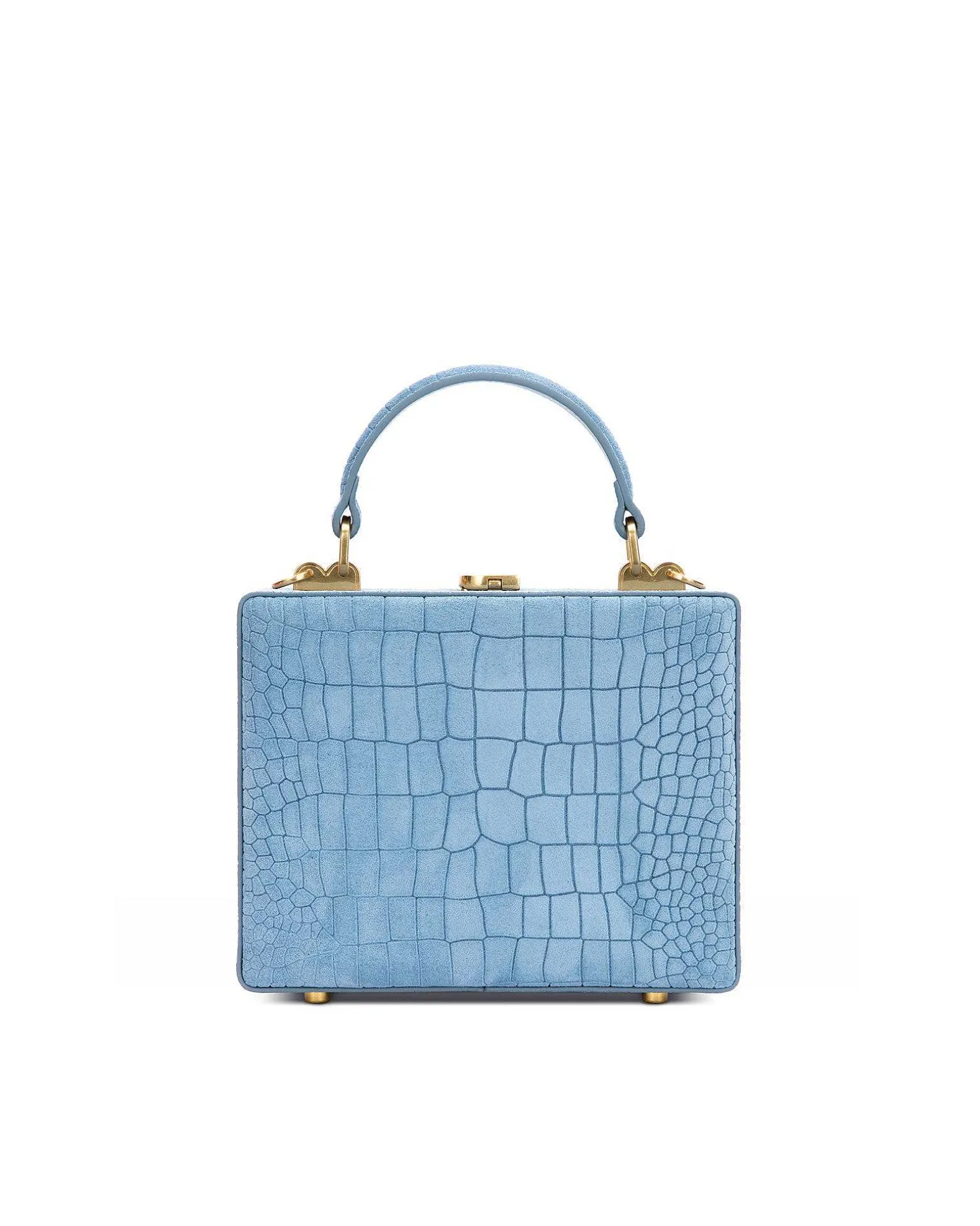 Brandon Blackwood Top Handle Bags>Kendrick Trunk Baby Blue Croc Embossed Suede