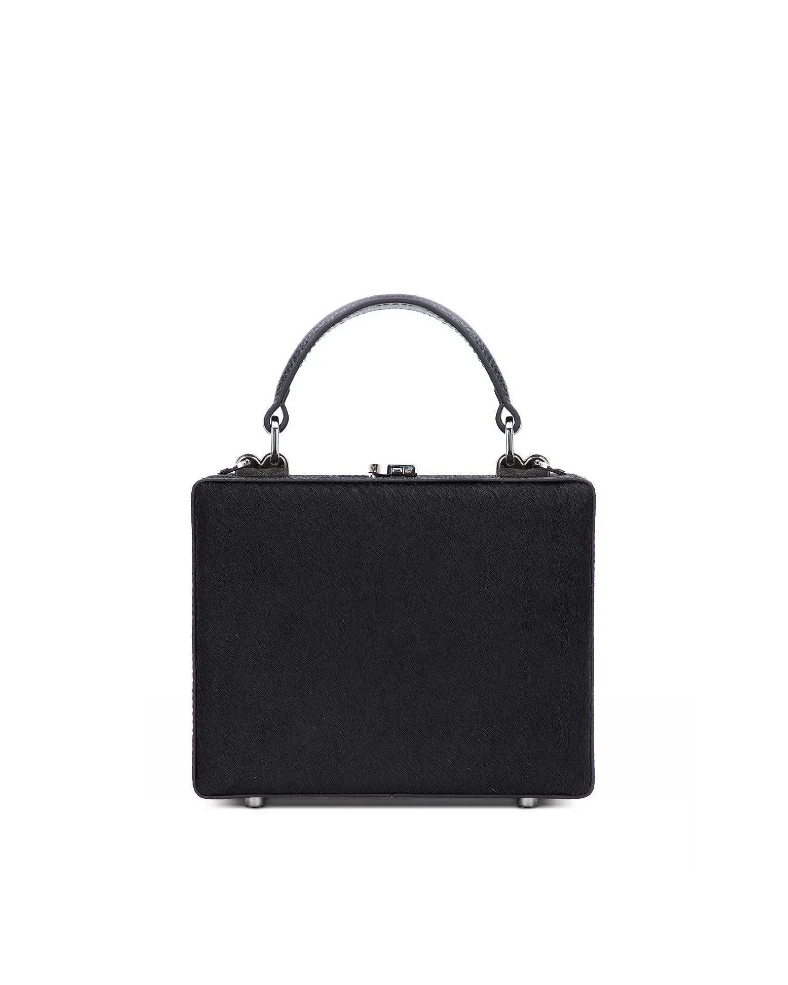 Brandon Blackwood Top Handle Bags>Kendrick Trunk Black Ponyhair W/Silver Hardware