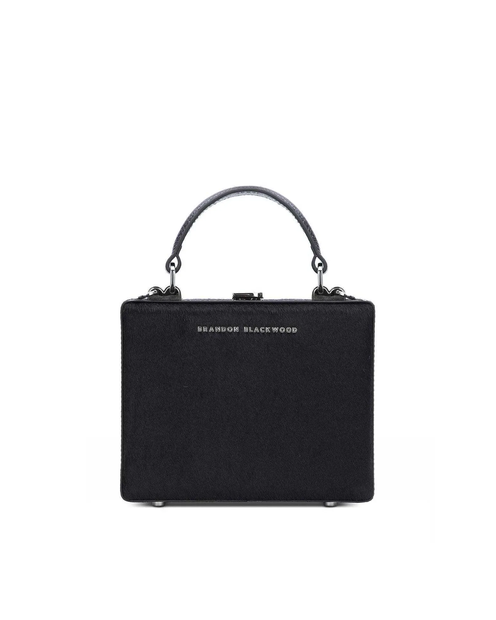 Brandon Blackwood Top Handle Bags>Kendrick Trunk Black Ponyhair W/Silver Hardware