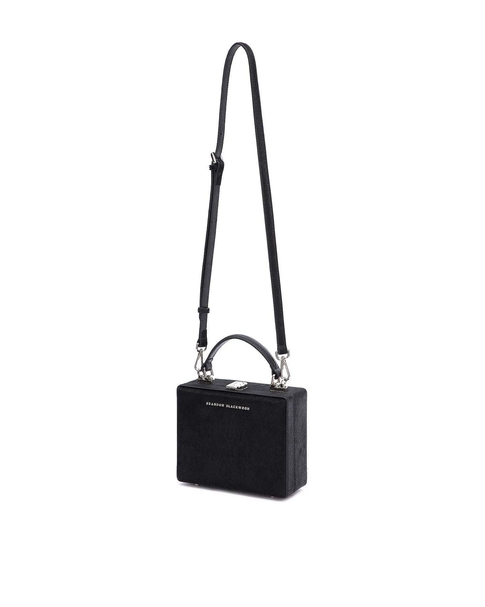Brandon Blackwood Top Handle Bags>Kendrick Trunk Black Ponyhair W/Silver Hardware