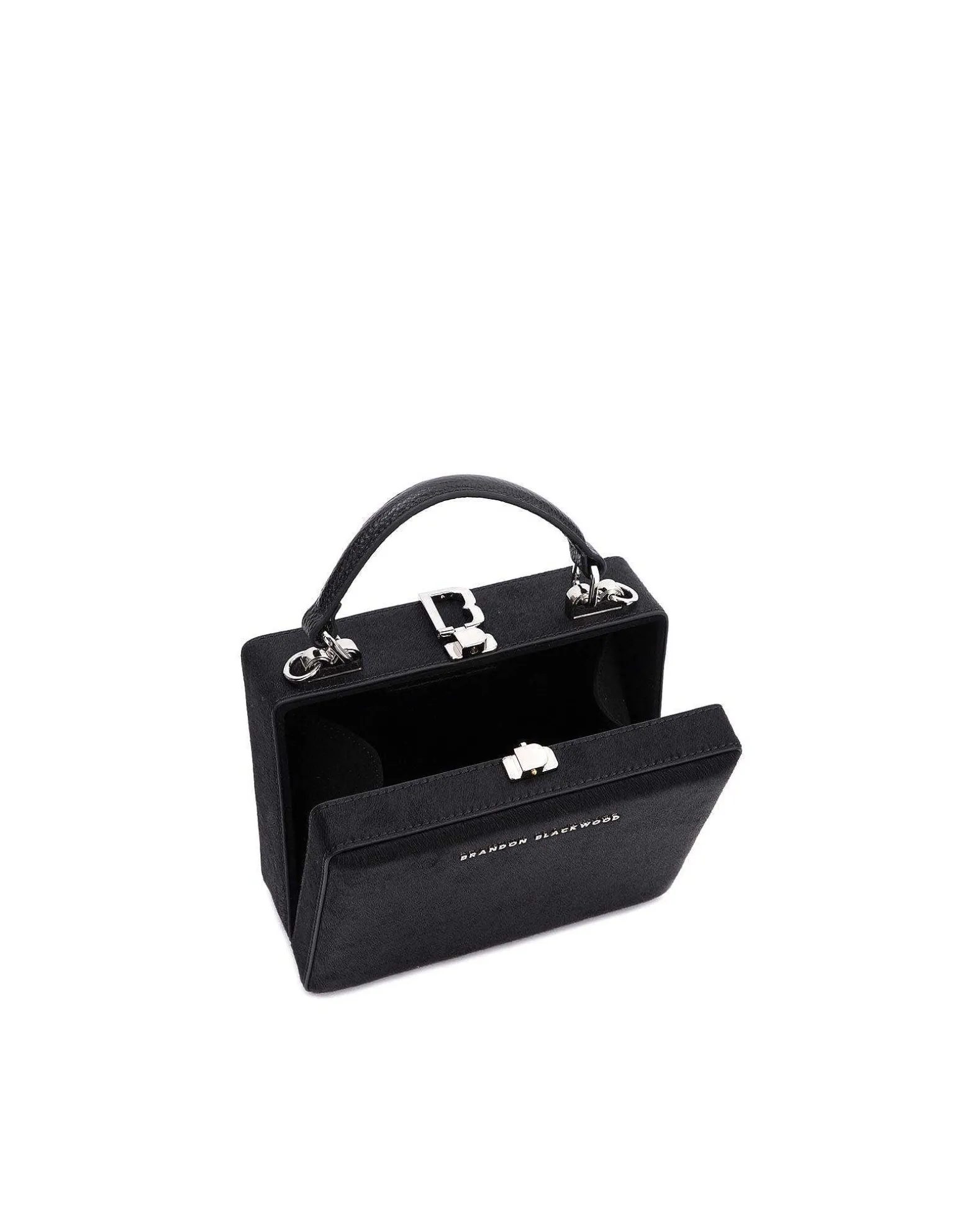 Brandon Blackwood Top Handle Bags>Kendrick Trunk Black Ponyhair W/Silver Hardware