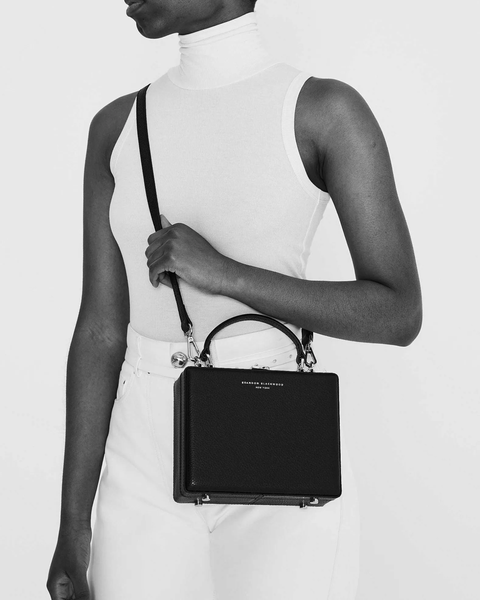 Brandon Blackwood Top Handle Bags>Kendrick Trunk Black Ponyhair W/Silver Hardware