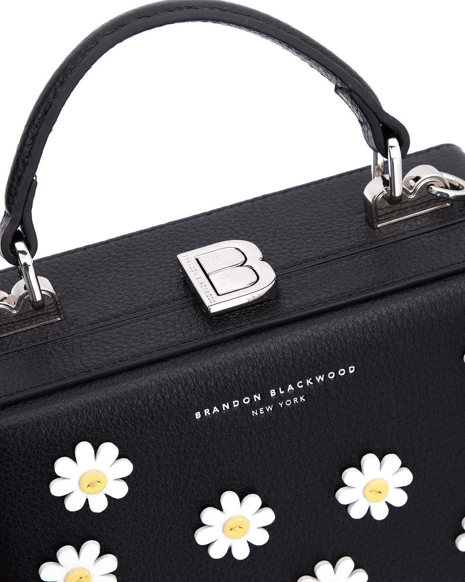 Brandon Blackwood Top Handle Bags>Kendrick Trunk Black Daisy Leather