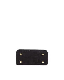 Brandon Blackwood Top Handle Bags>Kendrick Trunk Black Croc Embossed Suede