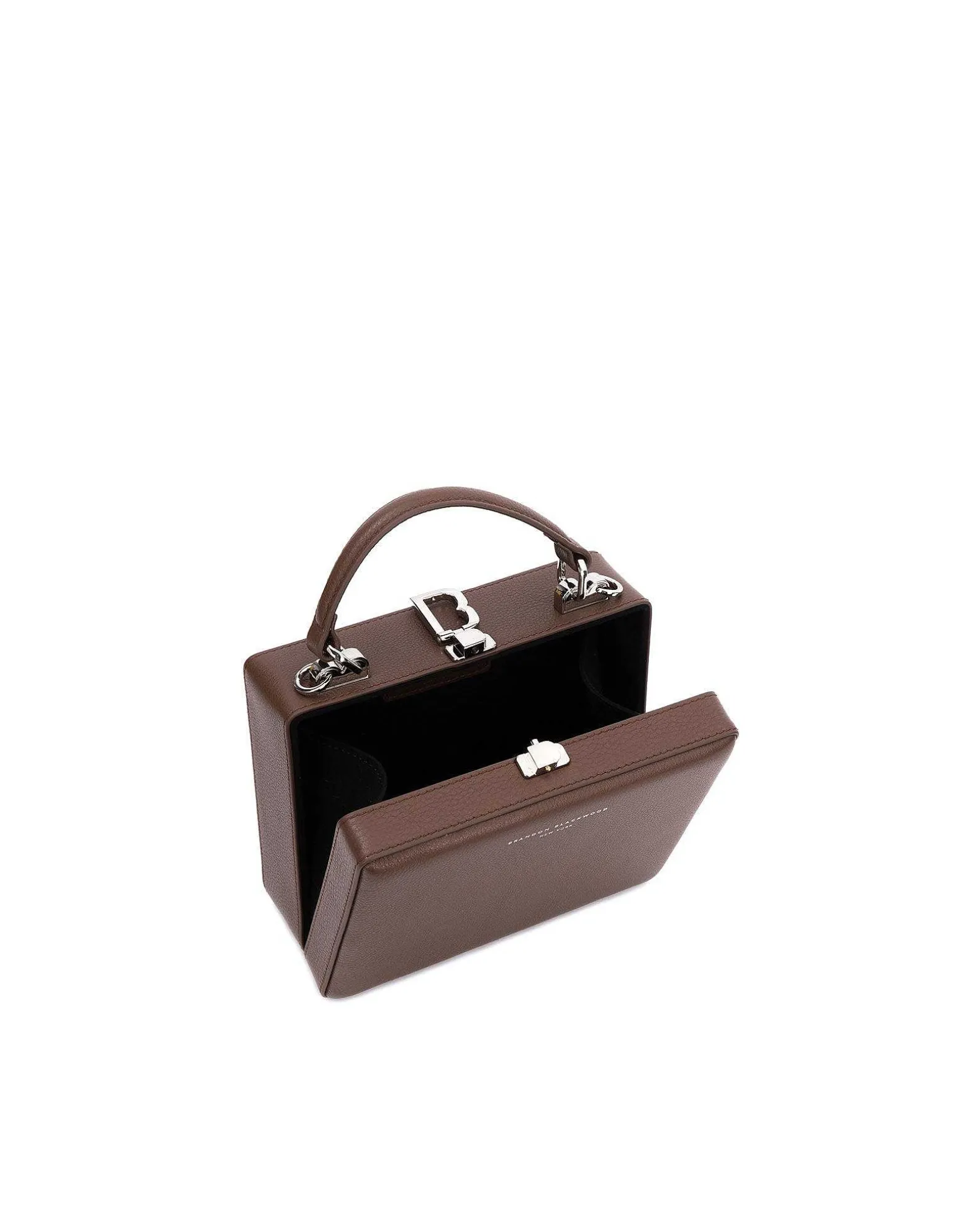 Brandon Blackwood Top Handle Bags>Kendrick Trunk Chocolate Brown Leather W/Silver Hardware