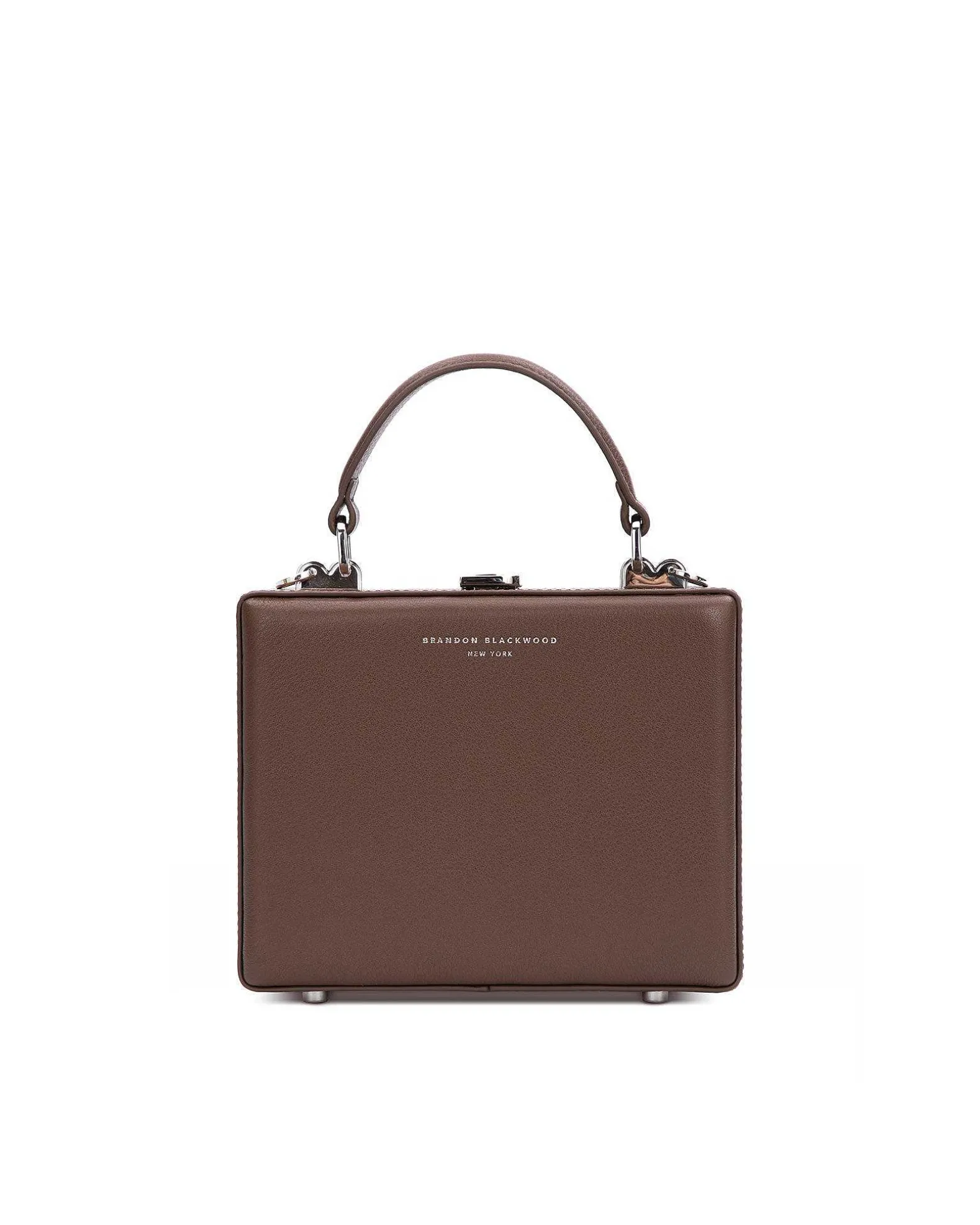 Brandon Blackwood Top Handle Bags>Kendrick Trunk Chocolate Brown Leather W/Silver Hardware