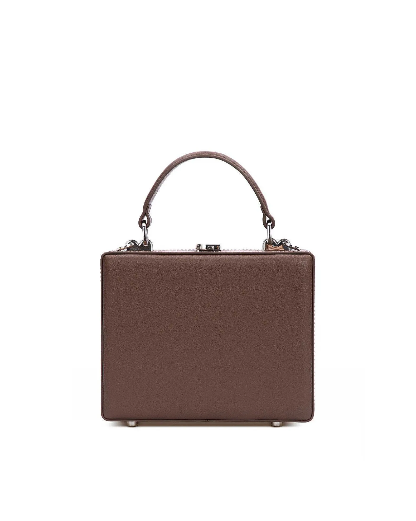 Brandon Blackwood Top Handle Bags>Kendrick Trunk Chocolate Brown Leather W/Silver Hardware
