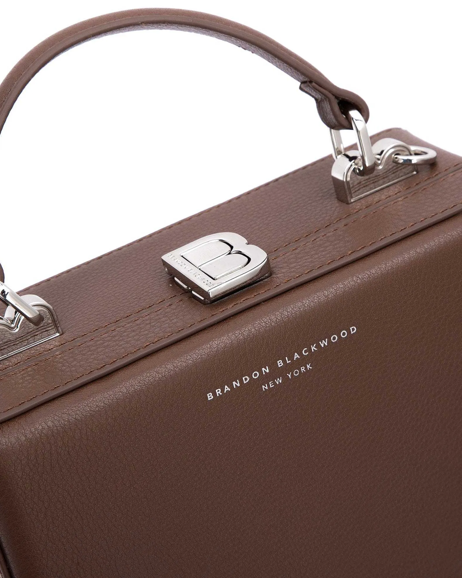 Brandon Blackwood Top Handle Bags>Kendrick Trunk Chocolate Brown Leather W/Silver Hardware