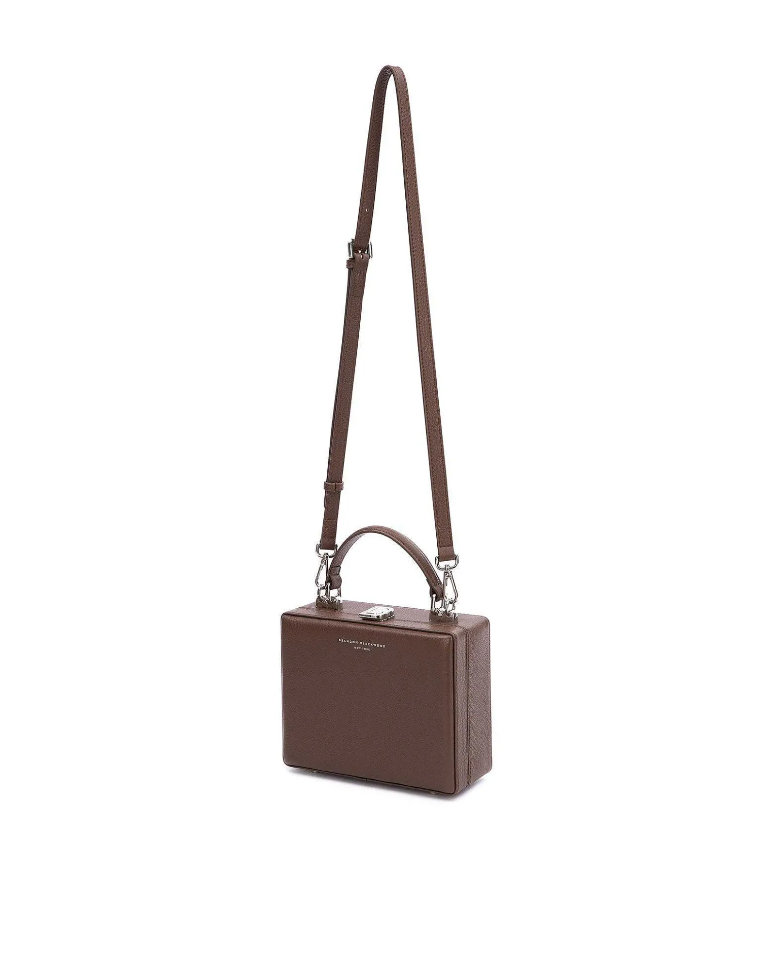 Brandon Blackwood Top Handle Bags>Kendrick Trunk Chocolate Brown Leather W/Silver Hardware
