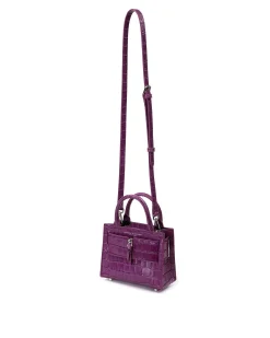 Brandon Blackwood Top Handle Bags>Kuei Bag Purple Croc Embossed Leather