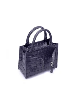 Brandon Blackwood Top Handle Bags>Kuei Bag Navy Croc Embossed Leather