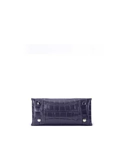 Brandon Blackwood Top Handle Bags>Kuei Bag Navy Croc Embossed Leather
