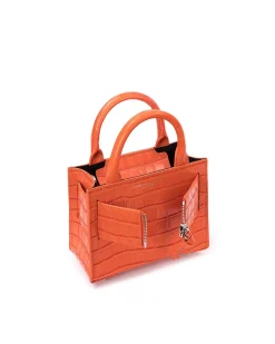 Brandon Blackwood Top Handle Bags>Kuei Bag Orange Croc Embossed Leather