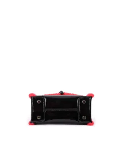 Brandon Blackwood Top Handle Bags>Kuei Bag Black Patent Leather W/Bright Red Shearling Trim