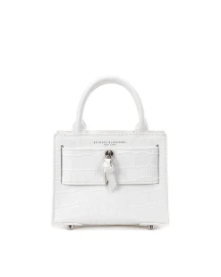 Brandon Blackwood Top Handle Bags>Kuei Bag White Croc Embossed Leather