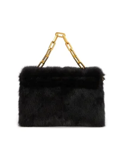 Brandon Blackwood Shoulder Bags>Lisa Shoulder Bag Black Mink W/Brass Hardware