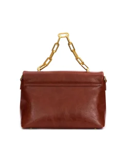 Brandon Blackwood Shoulder Bags>Lisa Shoulder Bag Brown Cracked Leather W/Brass Hardware