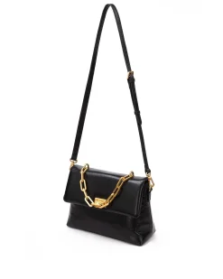 Brandon Blackwood Shoulder Bags>Lisa Shoulder Bag Black Cracked Leather W/Brass Hardware