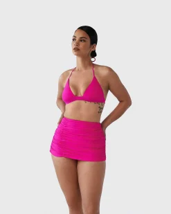 Brandon Blackwood Tops>Logo Halter Bikini Top Hot Pink