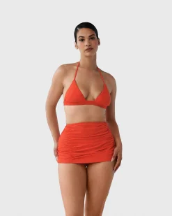 Brandon Blackwood Tops>Logo Halter Bikini Top Orange