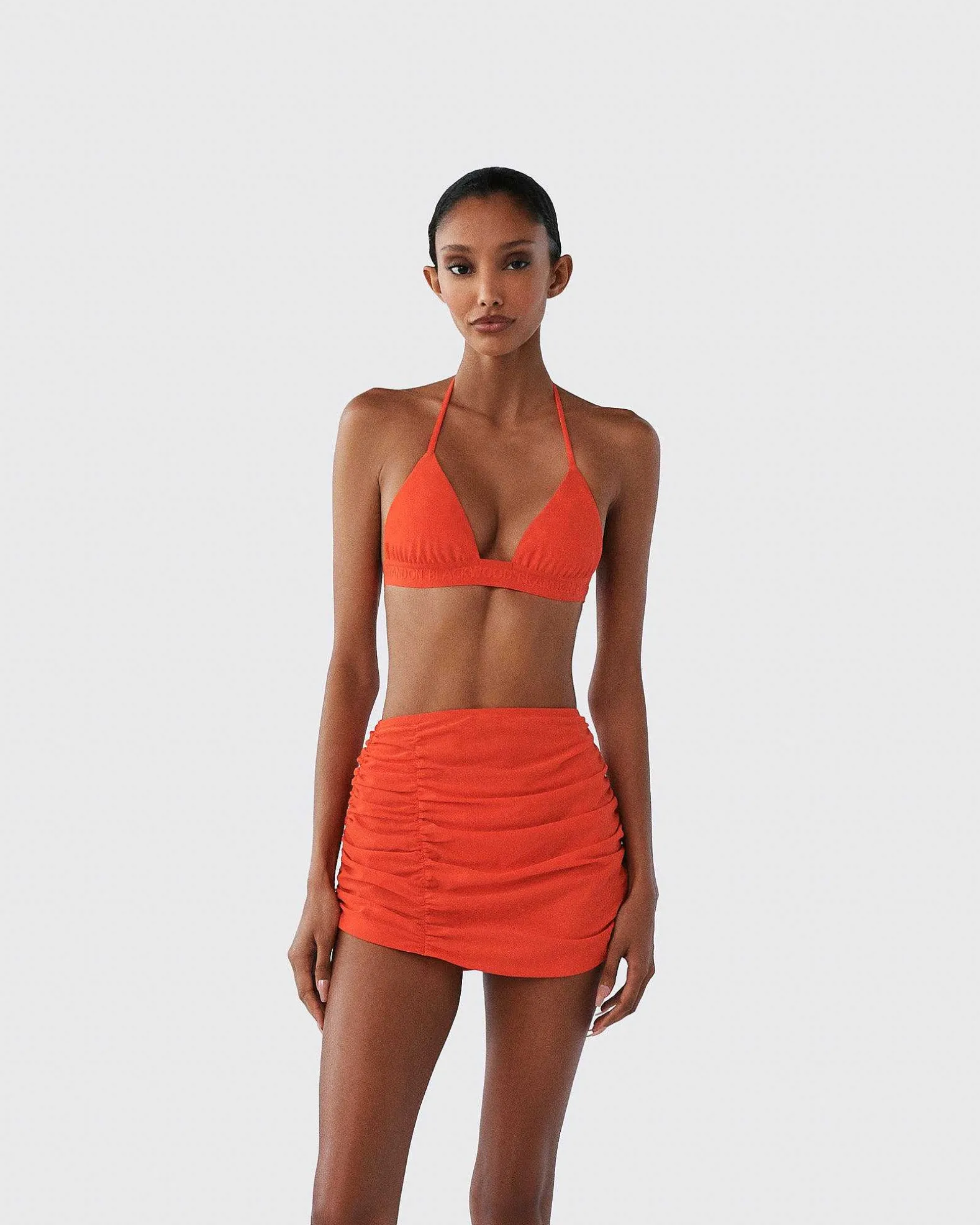 Brandon Blackwood Tops>Logo Halter Bikini Top Orange