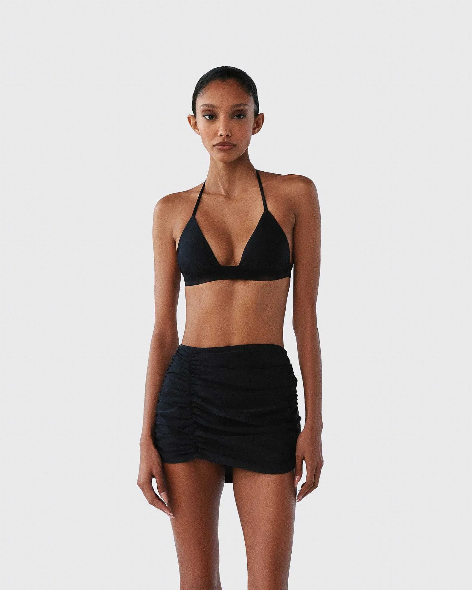 Brandon Blackwood Tops>Logo Halter Bikini Top Black