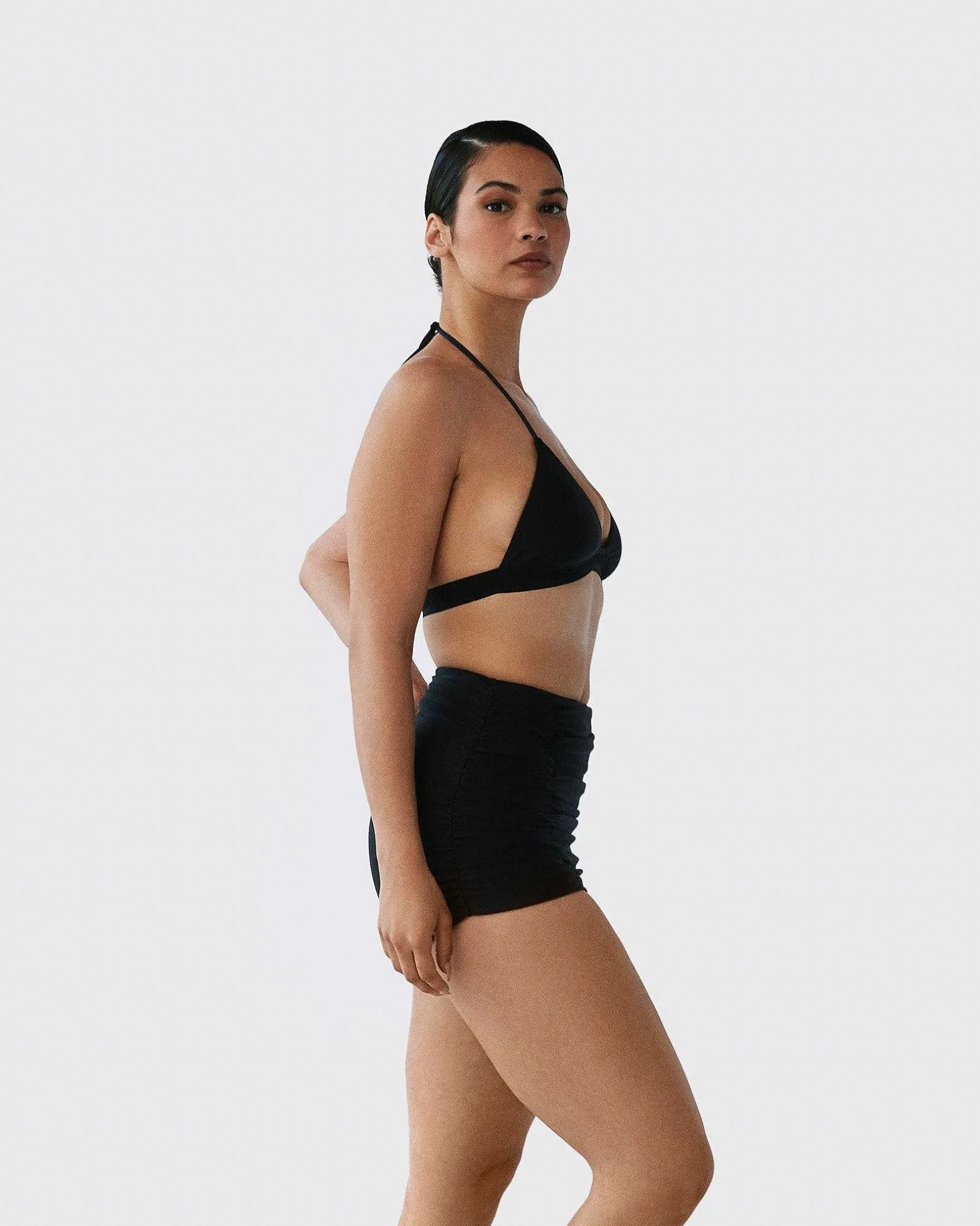 Brandon Blackwood Tops>Logo Halter Bikini Top Black