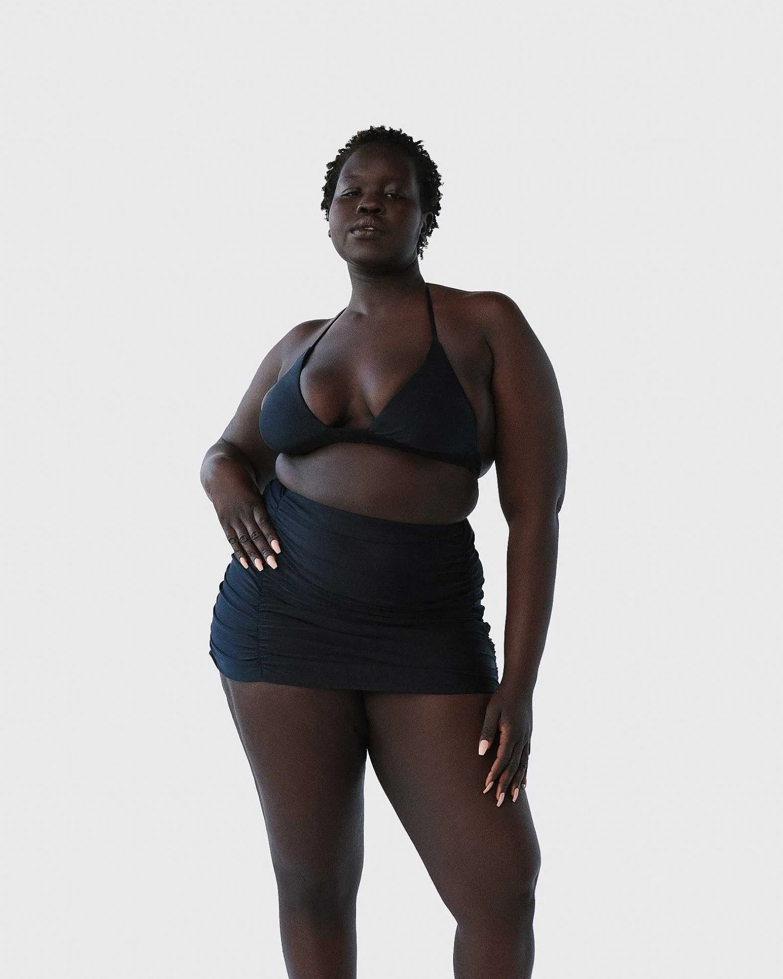 Brandon Blackwood Tops>Logo Halter Bikini Top Black