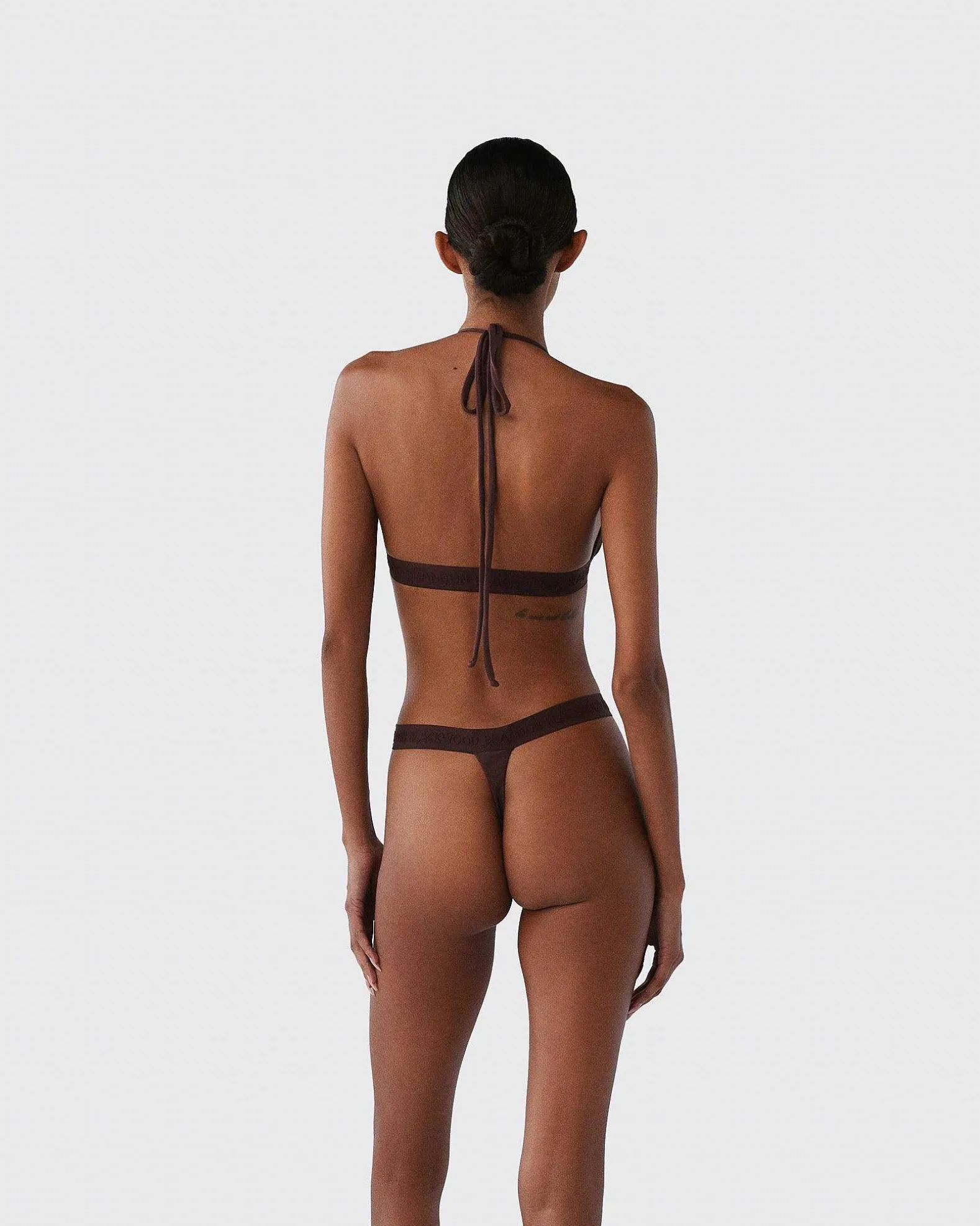 Brandon Blackwood Tops>Logo Halter Bikini Top Brown