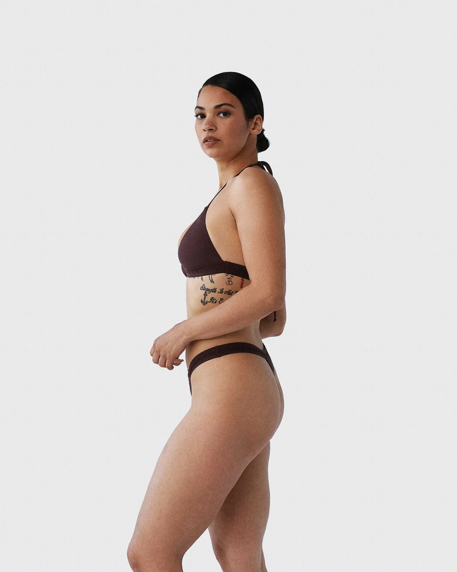 Brandon Blackwood Tops>Logo Halter Bikini Top Brown