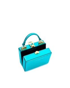 Brandon Blackwood Crossbody Bags>Mini Kendrick Trunk Metallic Blue Leather W/Brass Hardware