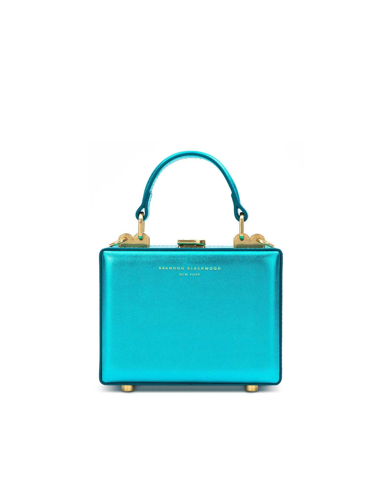 Brandon Blackwood Crossbody Bags>Mini Kendrick Trunk Metallic Blue Leather W/Brass Hardware